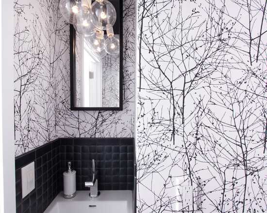 Siyah Beyaz Banyo Duvar Kağıdı Modeli