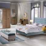 bellona mavi ve ahşap yatak odası takımı