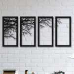 4 parça ağaç dekoratif tablo