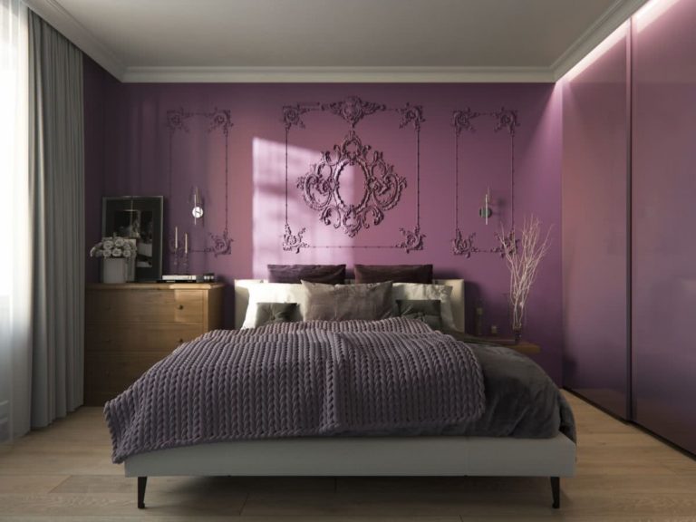 Yatak odası mor renk kullanımı